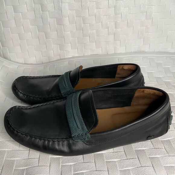 Lacoste Men's 11,5 Concours Black Leather Loafers Slip On Moccasins Driving - Picture 1 of 9